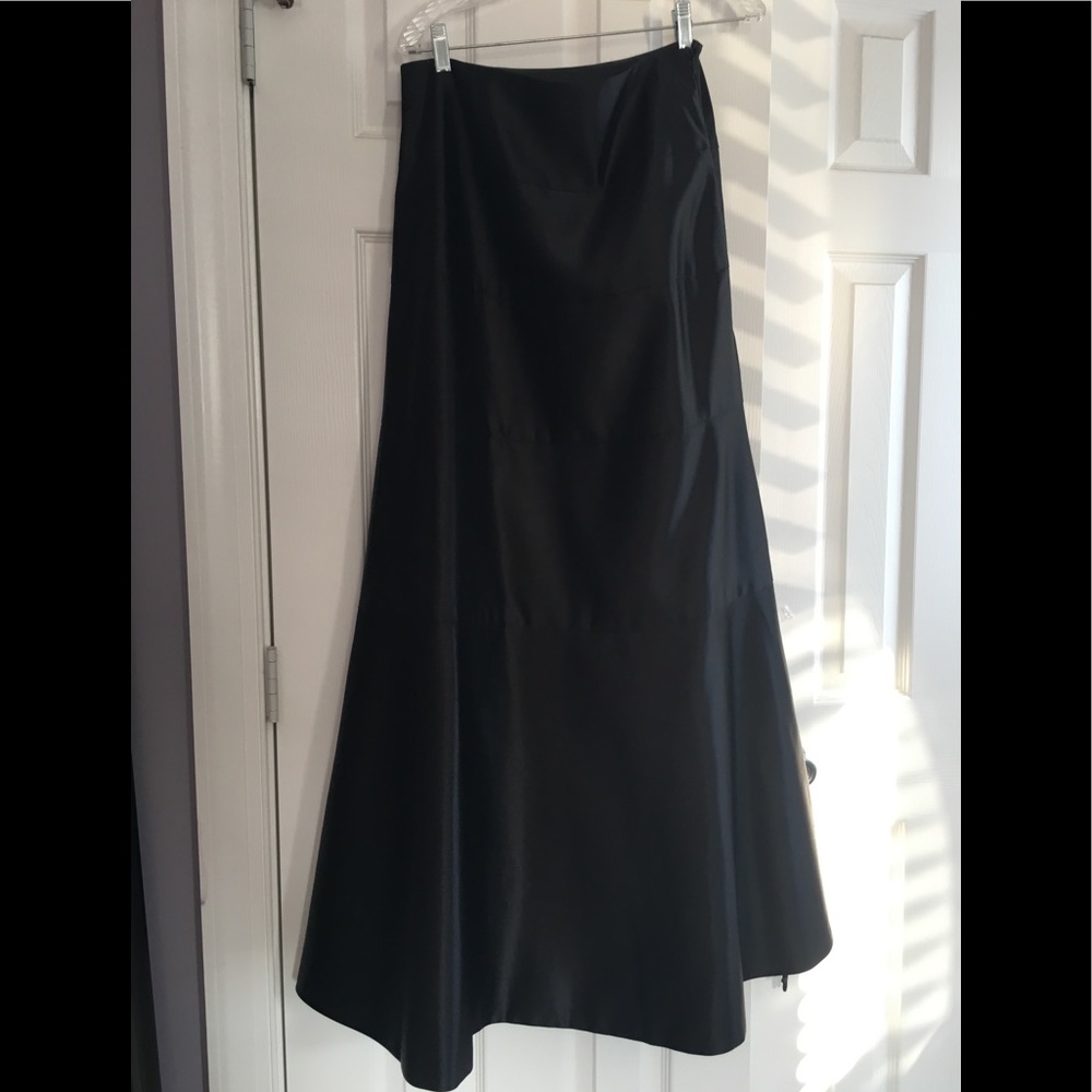 Floor length black satin A-line skirt